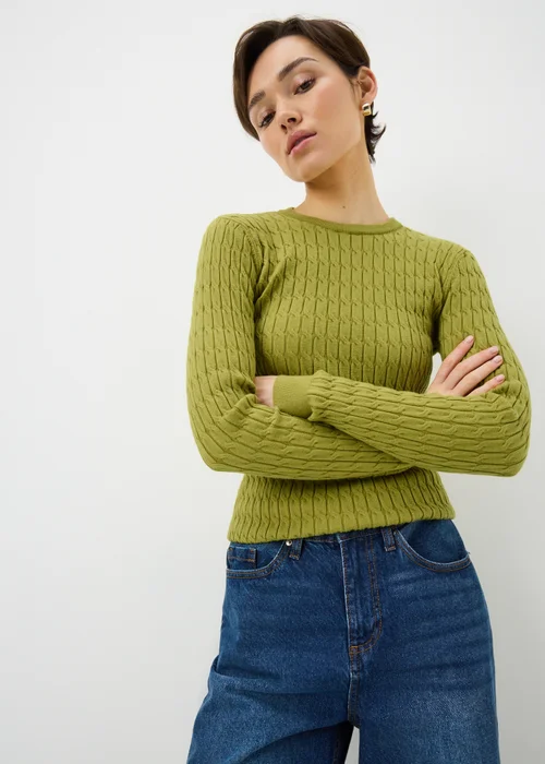 Olive Chocolate Brown Baby Cable Jumper - Size 8 Image 1