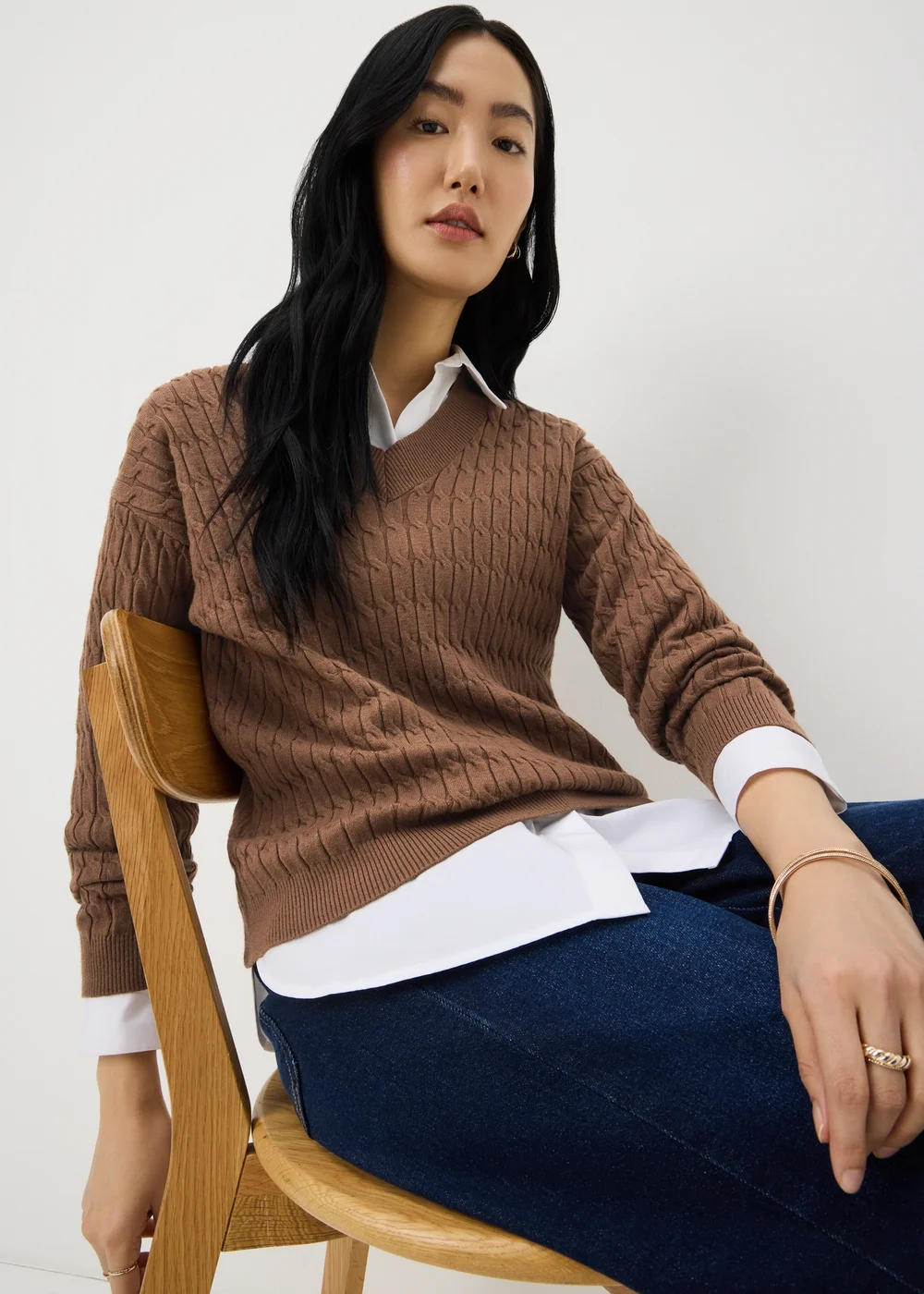 Chocolate Brown Oversized Baby Cable Jumper - Size 8 Image 1