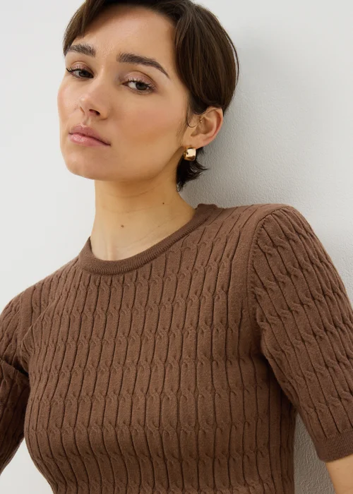 Chocolate Brown Short Sleeve Baby Cable Jumper - Size 8 Image 2