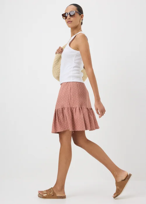 Pink Polka Dot Woven Textured Mini Skirt - 22 Image 1