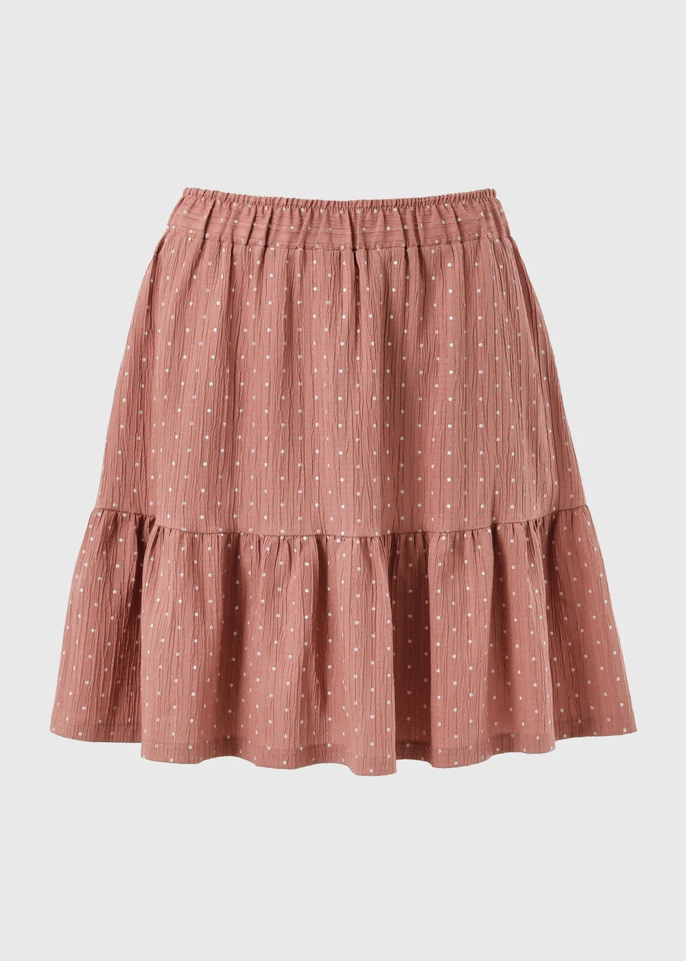 Pink Polka Dot Woven Textured Mini Skirt - 22 Image 4
