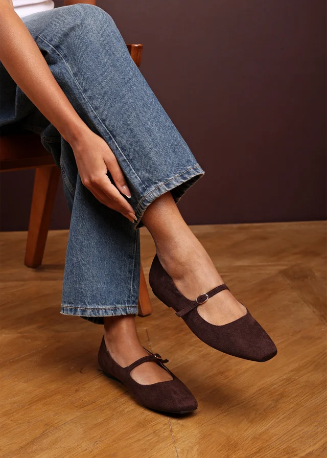 Where's That From Jennifer Dark Brown Suede Mary Jane Flats