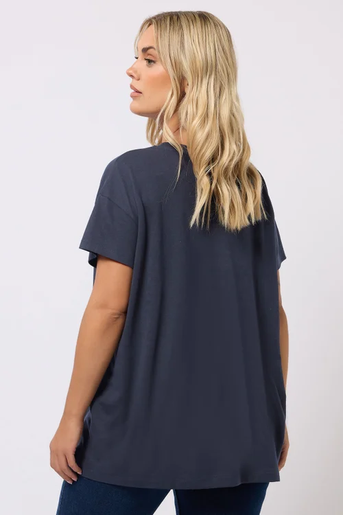 Yours Curve Navy Blue Floral Heart Embroidered T-Shirt - Size 16 Image 3