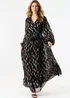Gini London Black Metallic Print Full Sleeve Maxi Dress - 8 Image 1