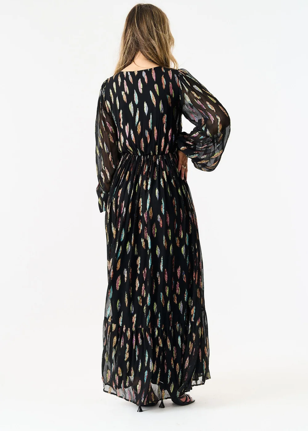 Gini London Black Metallic Print Full Sleeve Maxi Dress - 8 Image 2