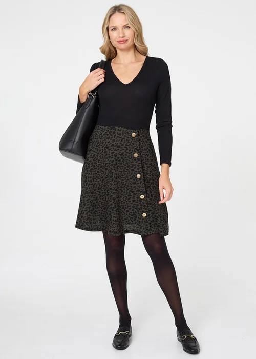 Izabel London Black Animal Print V-Neck Short Skater Dress - 14 Image 4