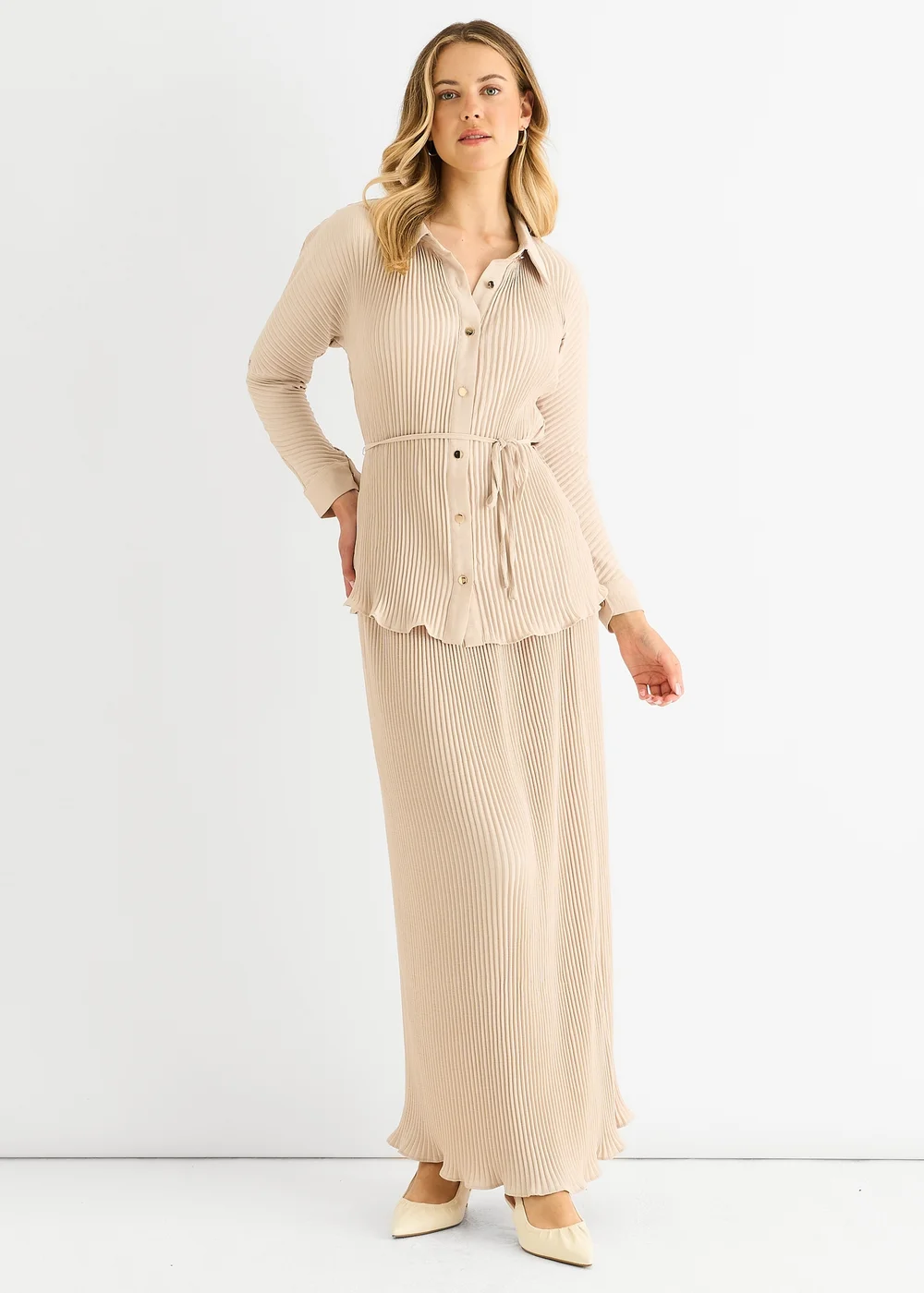 Gini London Beige Plisse Elasticated Waist Maxi Skirt - 6 Image 1