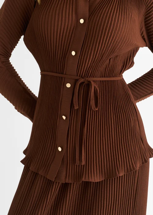 Gini London Chocolate Plisse Elasticated Waist Maxi Skirt - 12 Image 3