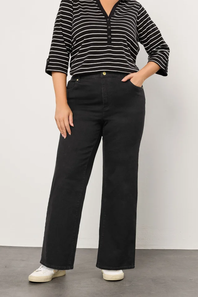 Evans Curve Black Premium Wide Leg Jeans