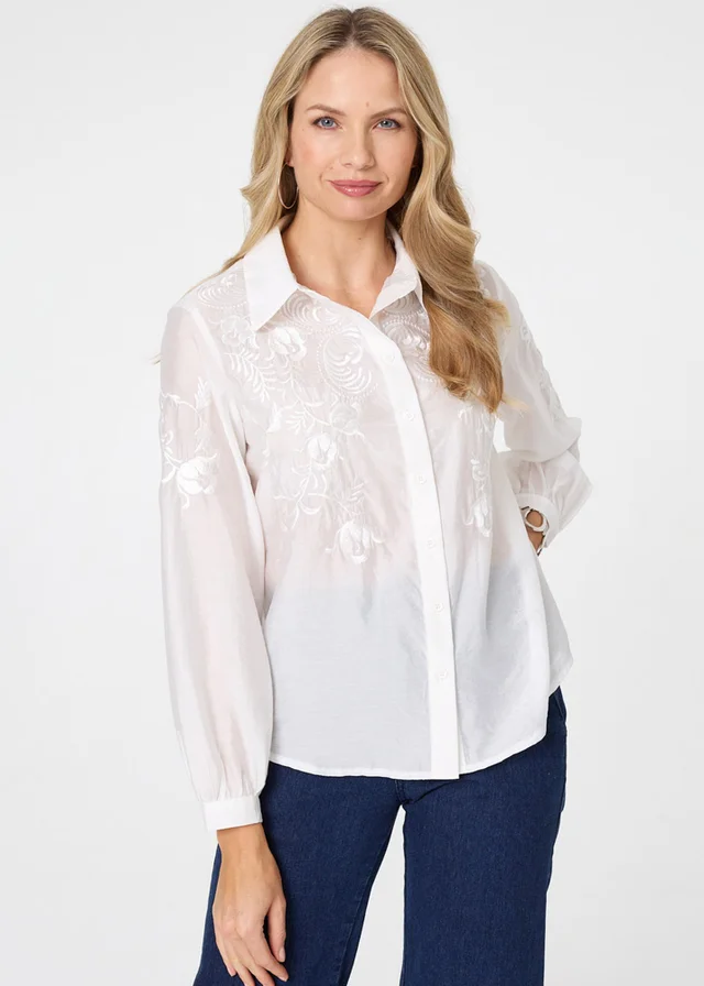 Izabel London White Embroidered Long Sleeve Shirt