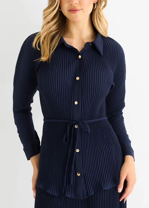 Gini London Navy Plisse Button Through Shirt - 12 Image 3