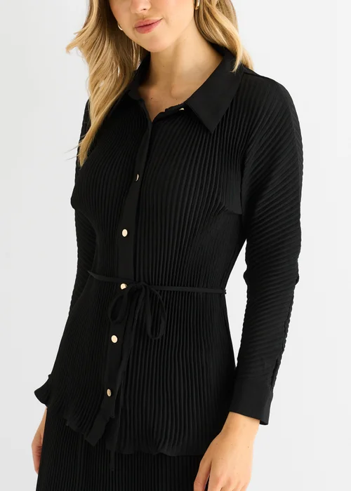 Gini London Black Plisse Button Through Shirt - 12 Image 3