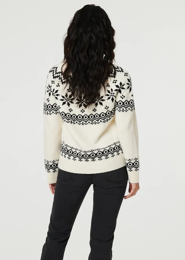 Izabel London White Fairisle Drop Shoulder Relaxed Jumper