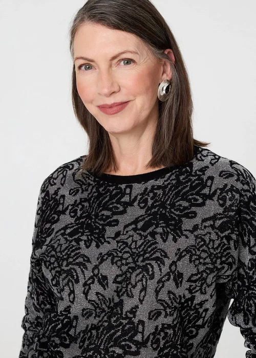 Izabel London Black Sparkly Floral Contrast Trim Jumper - 18 Image 3