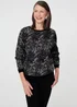 Izabel London Black Sparkly Floral Contrast Trim Jumper - 18 Image 1