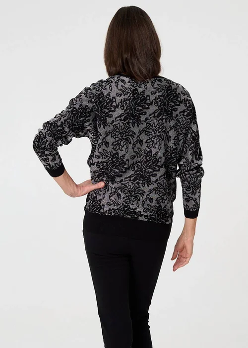 Izabel London Black Sparkly Floral Contrast Trim Jumper - 18 Image 2