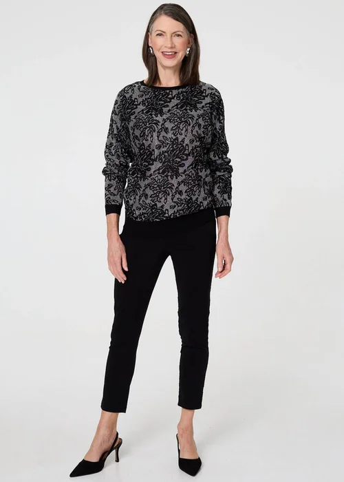 Izabel London Black Sparkly Floral Contrast Trim Jumper - 18 Image 4
