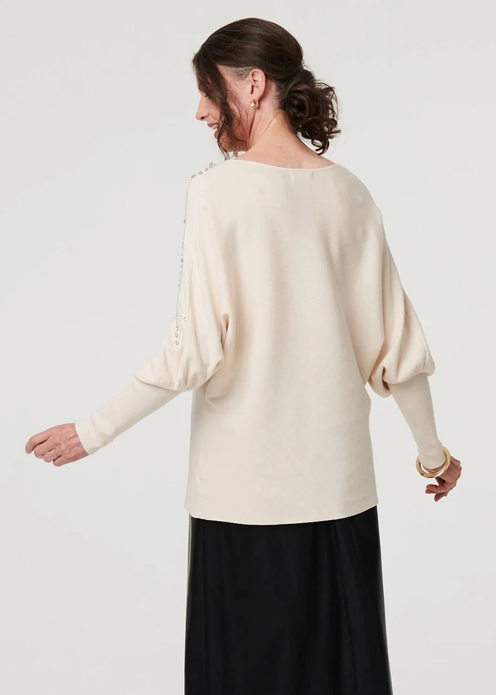 Izabel London Cream Embellished Batwing Sleeve Jumper - 16 Image 2