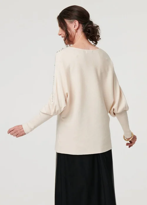 Izabel London Cream Embellished Batwing Sleeve Jumper - 16 Image 2