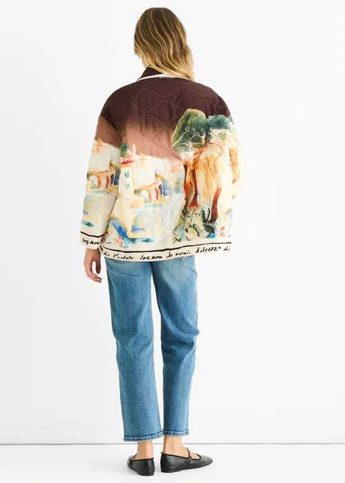 Gini London Chocolate Water Print Lightweight Quilted Jacket - M/L Image 2