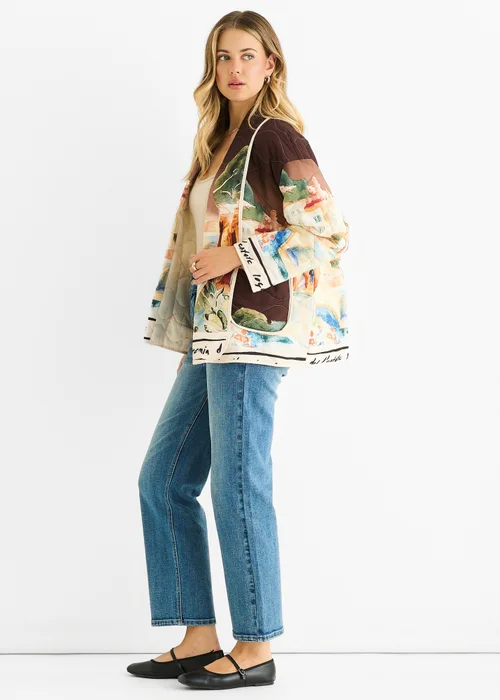 Gini London Chocolate Water Print Lightweight Quilted Jacket - M/L Image 4