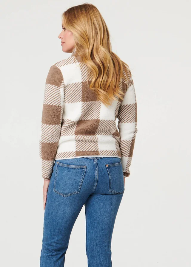 Izabel London Brown Checked High Neck Boxy Jacket