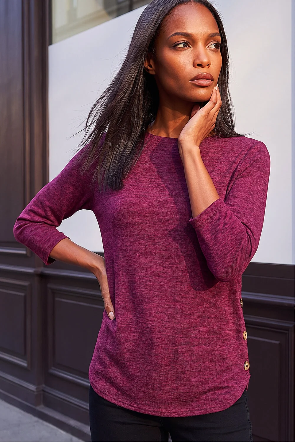 Roman Plum Curved Hem Stretch Top - 12 Image 3