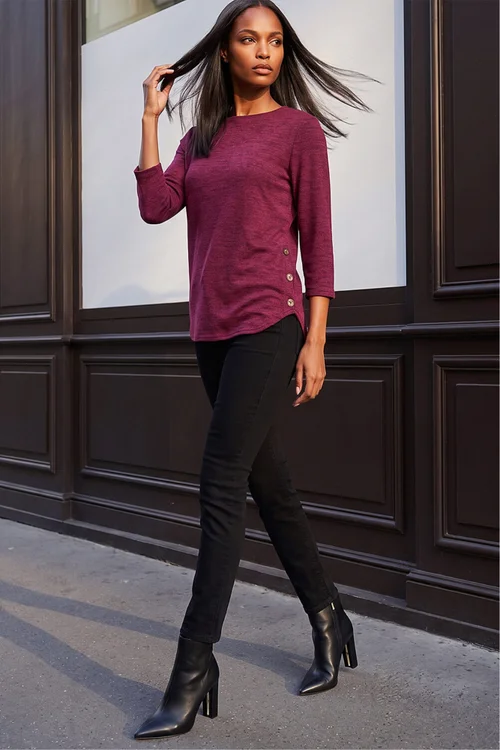 Roman Plum Curved Hem Stretch Top - 12 Image 2
