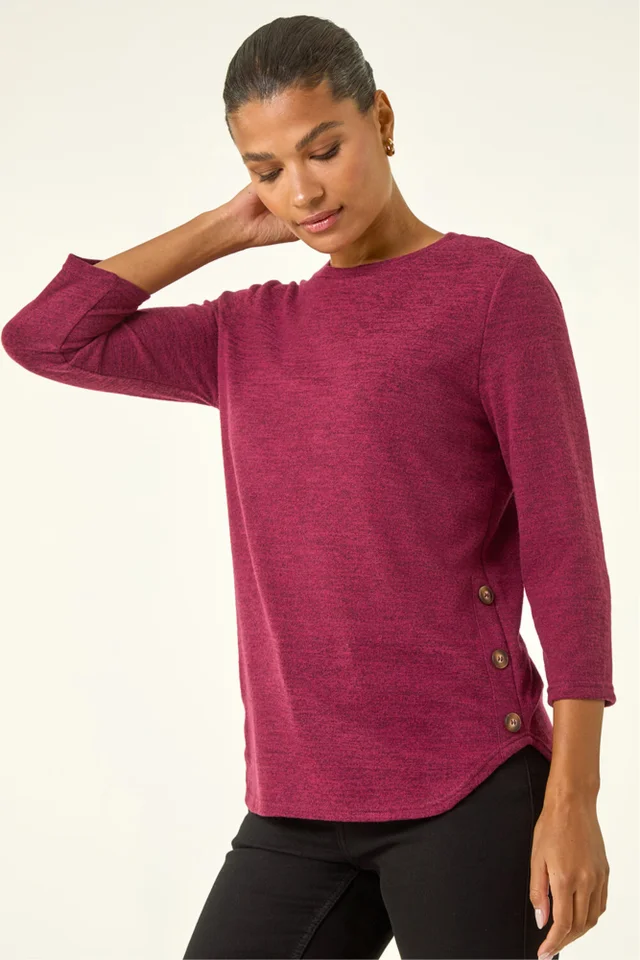 Roman Plum Curved Hem Stretch Top