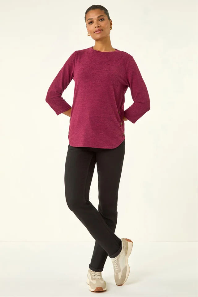Roman Plum Curved Hem Stretch Top