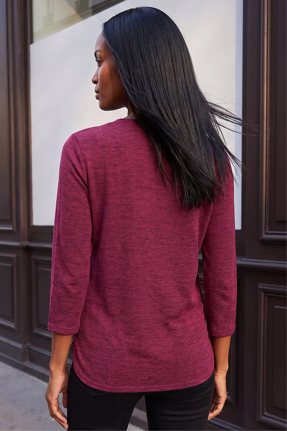 Roman Plum Curved Hem Stretch Top - 12 Image 4
