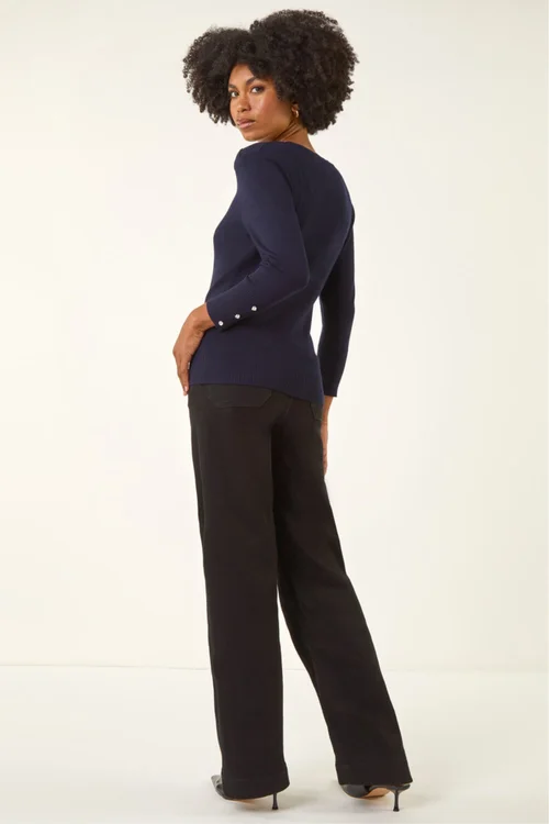 Roman Navy Scalloped Neck Knit Jumper - Size 10 Image 3