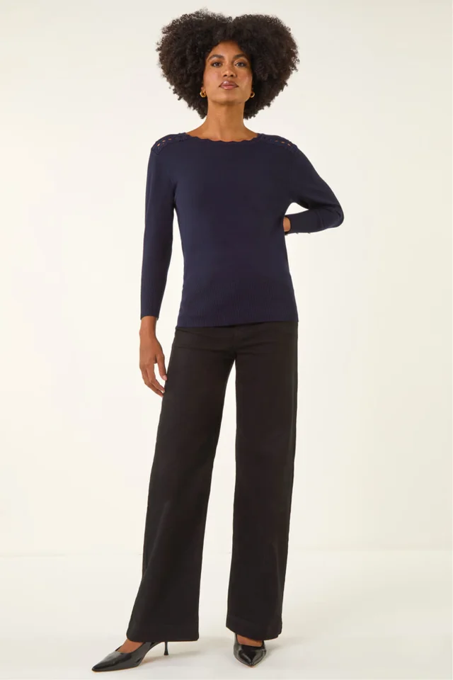 Roman Navy Scalloped Neck Knit Jumper
