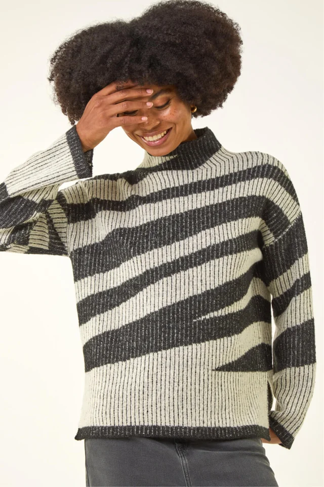 Roman Grey Abstract Stripe Knit Jumper