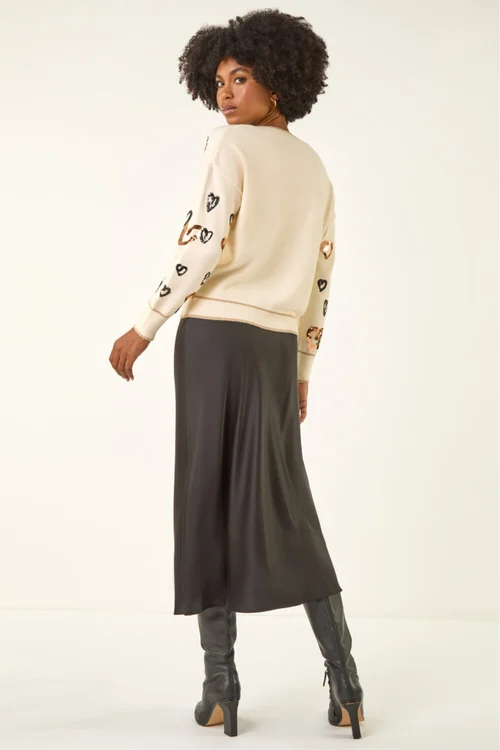 Roman Ivory Scattered Heart V-Neck Knit Jumper - Size 14 Image 3