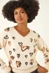 Roman Ivory Scattered Heart V-Neck Knit Jumper - Size 14 Image 1