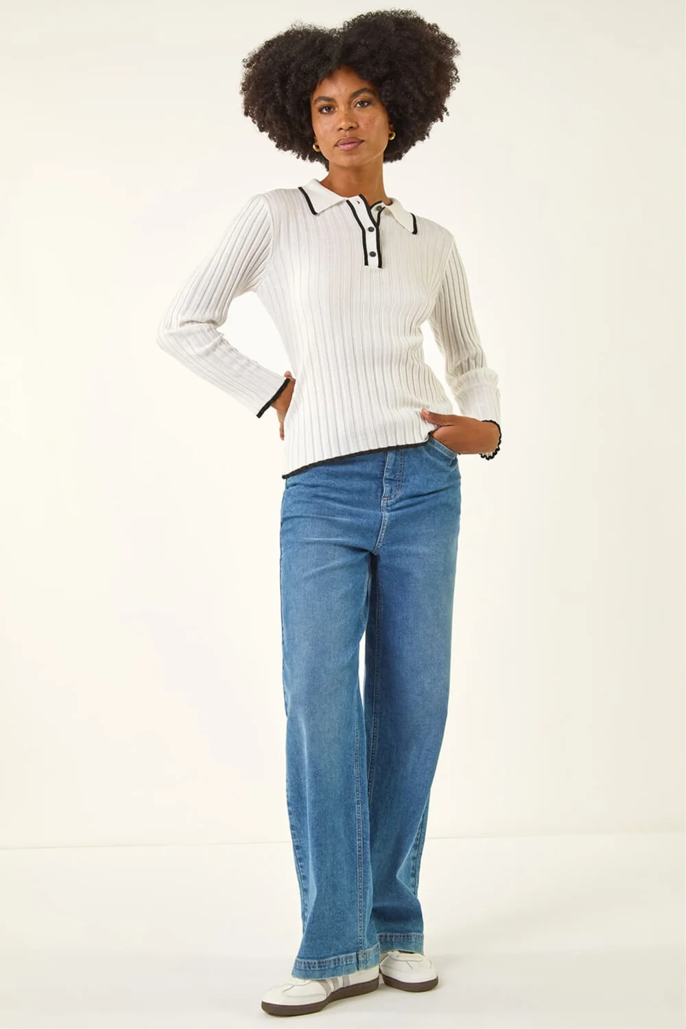 Roman Ivory Textured Colour Block Knit Jumper - Size 12 Image 2