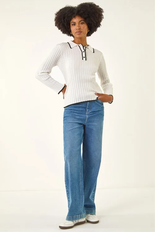 Roman Ivory Textured Colour Block Knit Jumper - Size 12 Image 2