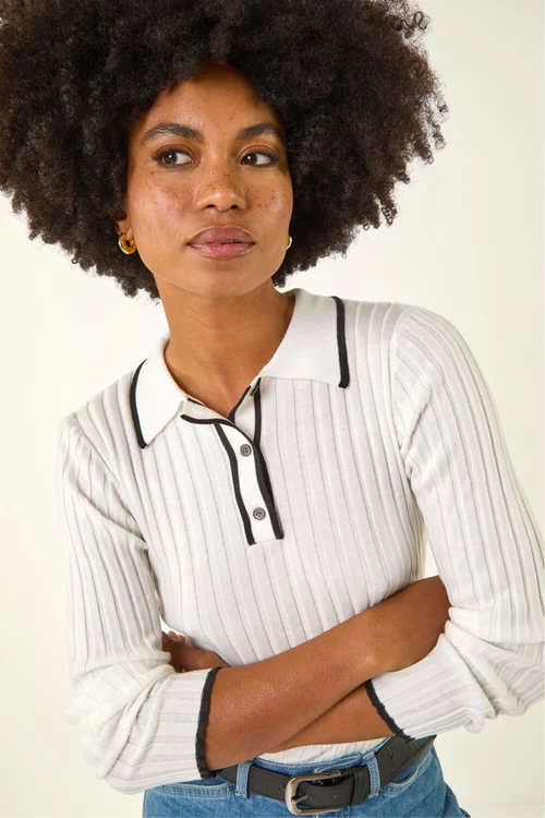 Roman Ivory Textured Colour Block Knit Jumper - Size 12 Image 1