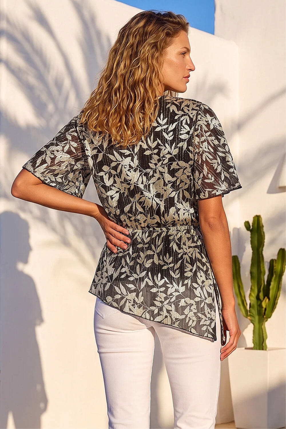 Roman Gold Floral Plisse Wrap Top - 16 Image 3