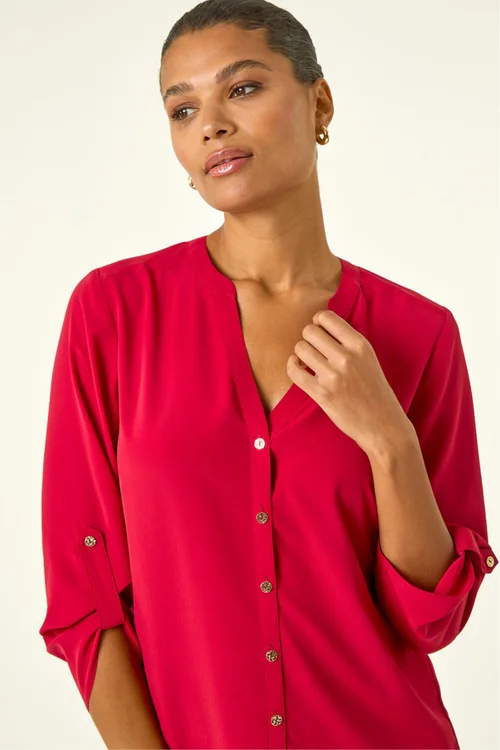 Roman Red Notch Neck Longline Blouse - Size 14 Image 4