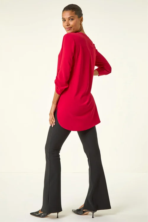 Roman Red Notch Neck Longline Blouse - Size 14 Image 3