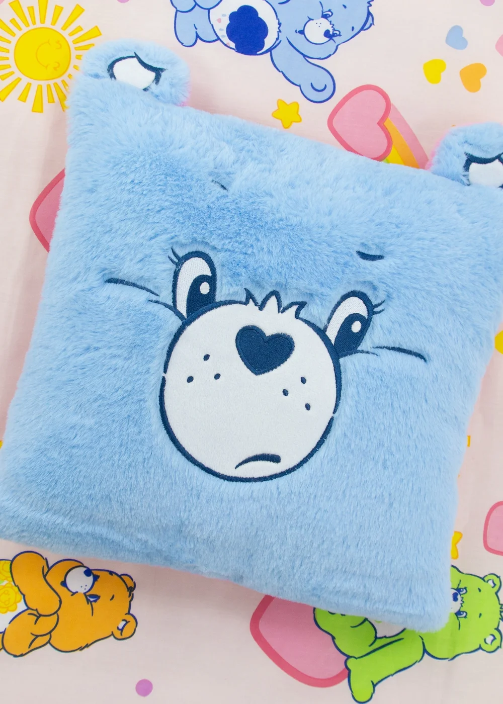 Care Bears Faces Pink And Blue Square Cushion With Ears - One Size Image 2