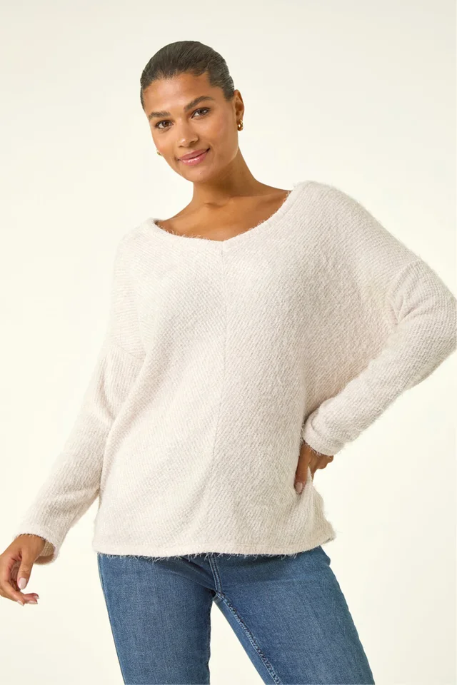 Roman Beige Soft Touch Textured Stretch Top
