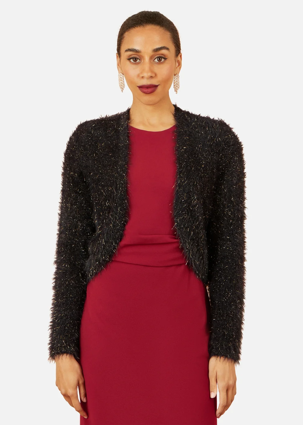 Yumi Black Metallic Fluffy Eyelash Bolero - Small Image 1