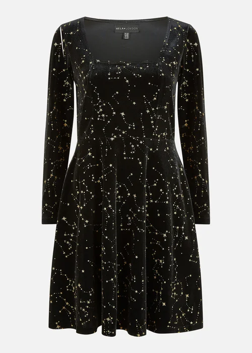Yumi Black Star Foil Print Long Sleeve Skater Dress - 18 Image 4