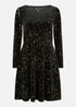 Yumi Black Star Foil Print Long Sleeve Skater Dress - 18 Image 4