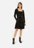 Yumi Black Star Foil Print Long Sleeve Skater Dress - 18 Image 2
