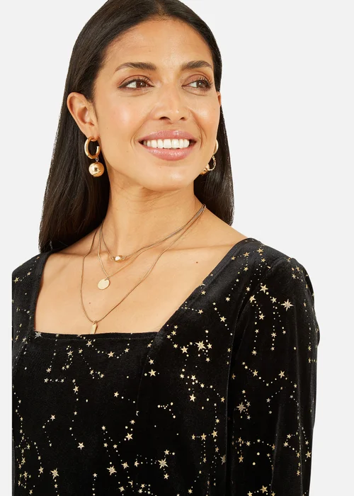 Yumi Black Star Foil Print Long Sleeve Skater Dress - 18 Image 3