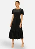 Yumi Black Floral Velour Velvet Twist Waist Midi Dress - 14 Image 2